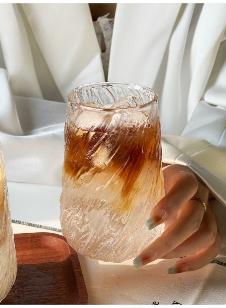 Lyaxm High Borosilicate GlassTea Cup Coffee Cup  - 400ML Large Capacity, Transparent with Bark Texture, Ideal for Iced Americano, Latte & Cold Drinks - Image 2